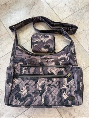 LUG - Camper SE Quilted Camo Crossbody Bag in Gray + Matching Splits Wallet